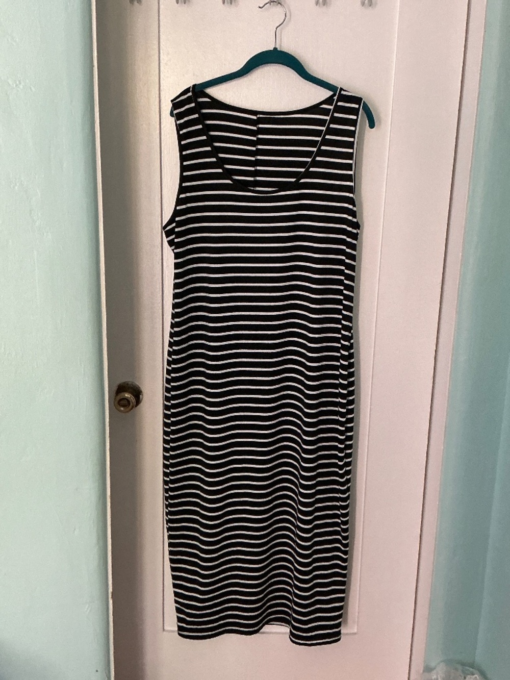 Women’s 3XL Black & White Striped Sleeveless Midi Dress | Stretch Casual Tank Dr